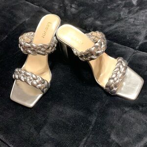 New metallic silver rated strap heels